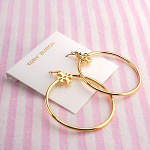 Tory Burch Stacked-T Hoop Earrings in Gold - Brand New
